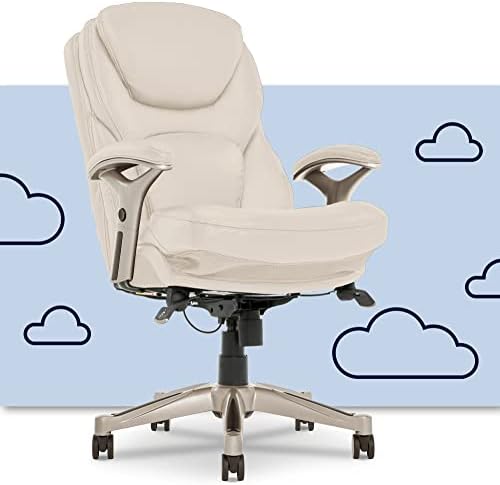 Serta Ergonomic Executive Office Chair Motion Technology Adjustable Mid Back Design with Lumbar Support, Ivory Bonded Leather