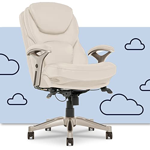 Serta Ergonomic Executive Office Chair Motion Technology Adjustable Mid Back Design With Lumbar Support, Ivory Bonded Leather #TOP12