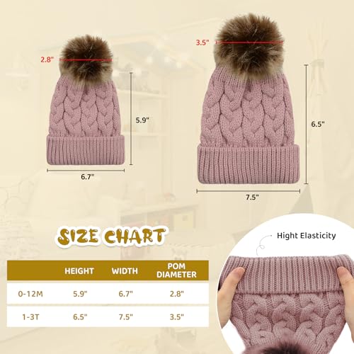 Durio Toddler Winter Hat for Girl Boy Warm Knit Baby Beanie Cute Pom Pom Winter Hat for Baby Infant Newborn Beanie 0-3 Years4