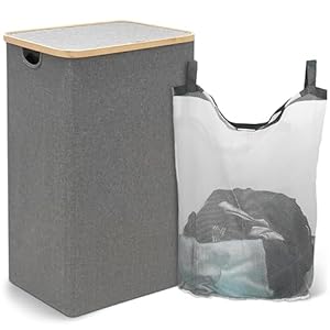 Jeffly RXJM Wäschekorb mit Deckel Grau 100 Liter