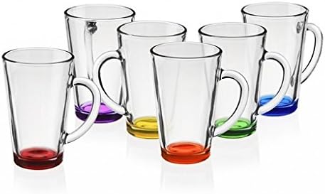 6 Latte Macchiato Glasses 300 ml with Colourful Base Coffee Glasses Tea Juice