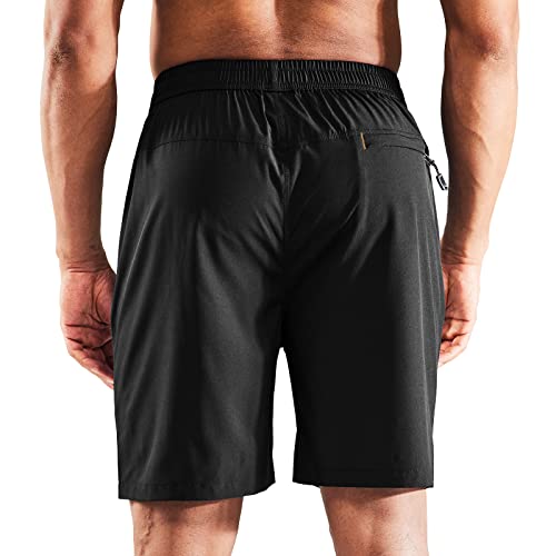 Image of MIER Men's Quick Dry Running Shorts with Zipper Pocket Elastic Waist Athletic Workout Exercise Shorts