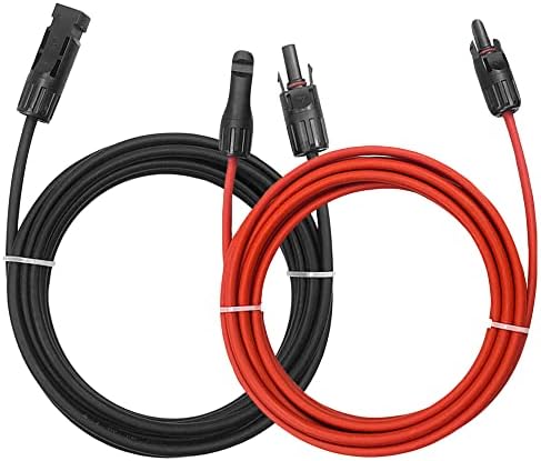 Fencia 20 Feet 10AWG Solar Extension Cable with Female and Male Connector, Solar Panel Extension Cable Wire Adapter Kit, with Extra Pair of Connectors, 1 Pair Red and Black (20Ft 10AWG)