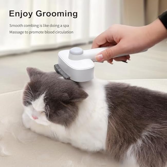 2-in-1 Deshedding Brush & Dematting Comb for Cats, Cat Brush for Long Haired Cats, Effectively Removes Matted Fur & Tangles, White-SL7H14hD