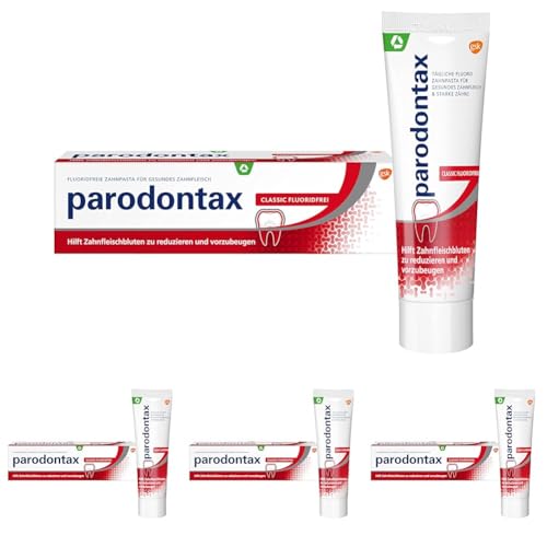 Parodontax Classic Fluoridfrei Zahnpasta, 1x75ml, hilft Zahnfleischbluten zu reduzieren und vorzubeugen (Packung mit 4)