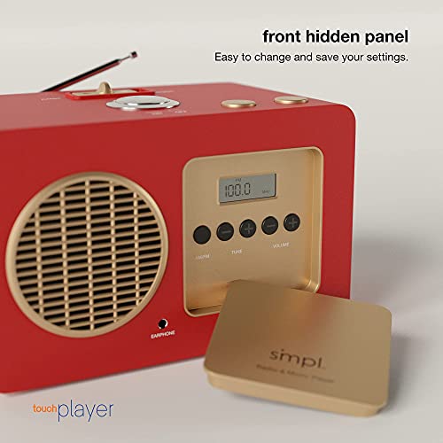 Smpl One-Touch Music Player, Audiobooks + Mp3, Quality-Sound, Durable Wooden Encloser With Retro Look, 4Gb Usb With 40 Nostalgic Hits Included, Live Technical Support (Red, Music + Radio Player) #TOP4