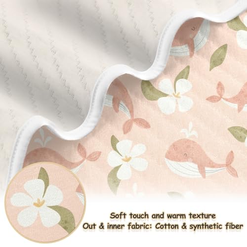 Image of Animal Whales Pink Baby Swaddle Blanket for Boys and Girls, Cute Muslin Baby Receiving Swaddle Blanket, Soft Cotton Nursery Swaddling Blankets for Newborn Toddler Infant, 30x40 in