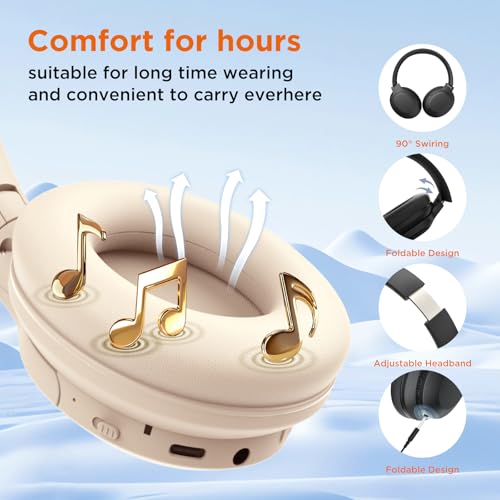 HTC HP02 Wireless Bluetooth Headphones with Active Noise Cancellation Bluetooth 5.3 Earphone, Over Ear Headphones with Built-in Mic- 60Hours Playtime, Foldable Stereo Wireless Headset for Call, Travel - Image 5