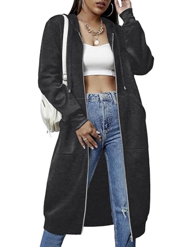 Zeagoo Women's Zip Up Hoodies Oversized Fleece Long Tunic Sweatshirts Casual Long Sleeve 2024 Fall Hoodie Jacket Coat