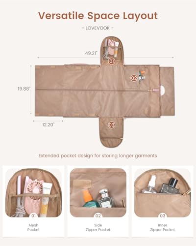 LOVEVOOK Convertible Garment Bag for Women with Shoe Pouch, Carry On Travel Duffel Bag with Toiletry Bag, 2 in 1 Hanging Suitcase Suit Bag, Waterproof Weekender Bag for Business Trip, Wedding, Pink3