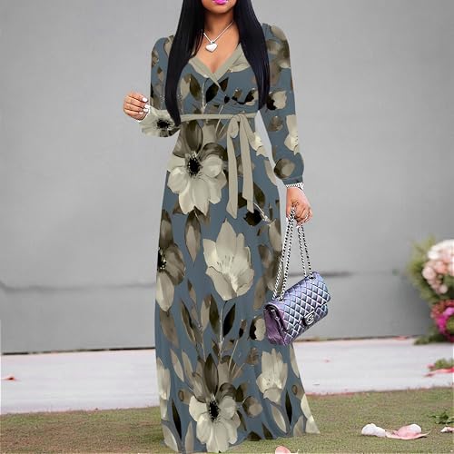 Image of Plus Size Maxi Dress for Women V Neck 3 /4 Sleeve Wrap Dress