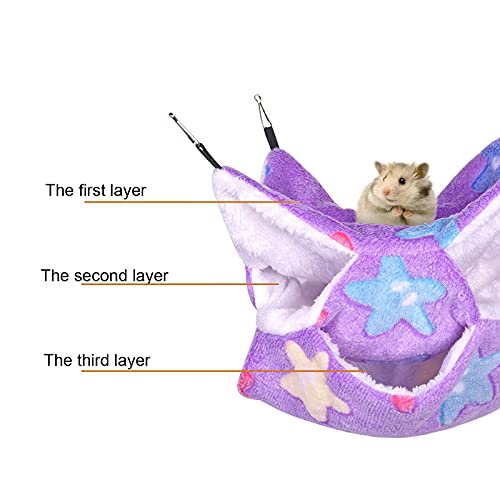 Petmolico Ferret Hammock Bed, Small Pets Warm Plush Three Tier Hanging Cage Hammock Hideout Ferret Accessories For Hamster Guinea Pig Rat Sugar Glider, Purple Star #TOP3