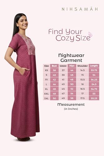 Image of NIHSAMAH Cotton Nighty for Women - Printed Stylish Night Gown, Comfortable Sleepwear Long Nightwear, Maxi