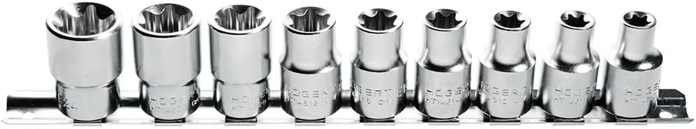 Högert HT1A884 Set TORX-Steckschlüssel Socket Spanner, Silver, 1/4″ (E5-E8) oraz 3/8″ (E10-E16)