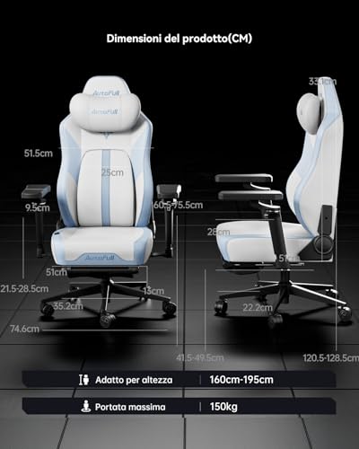 M6 Ultra Sedia Gaming, Sedia da Gaming Ergonomica con Massaggio, Ventilato e Riscaldato, Braccioli Regolabili 720°, Supporto Lombare Dinamico Automatico, Poggiapiedi Regolabile, Bianco - Sedia gaming - Immagine 1