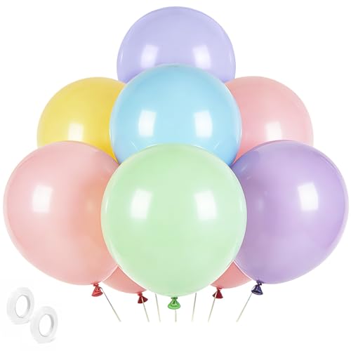 Image of Pastel Balloons Latex Pastel Birthday Decorations 30 Pack 18 inch Round Helium Multicolor Macaron Rainbow Decor for Birthday Rainbow Party Baby Shower Wedding Easter Balloons Decorations