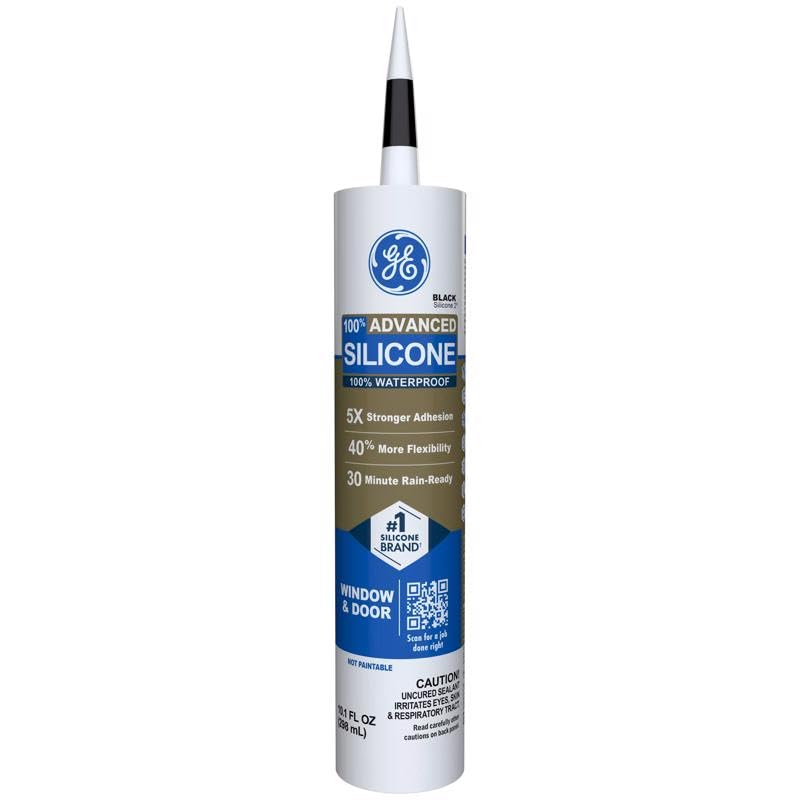 GE 2813670 Advanced Silicone 2 Window & Door Sealant, Black, 10.1-oz. - Quantity 12