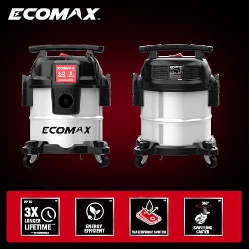 ECOMAX 5 Gallon Ultra Quiet Shop Vacuum Wet and Dry, 4 Peak HP Stainless Steel Shop Vac, Up to 80% Quieter Operation, Durable Long-Life Motor, Portable Vacuum for Garage, Workshop & Jobsite - Image 6