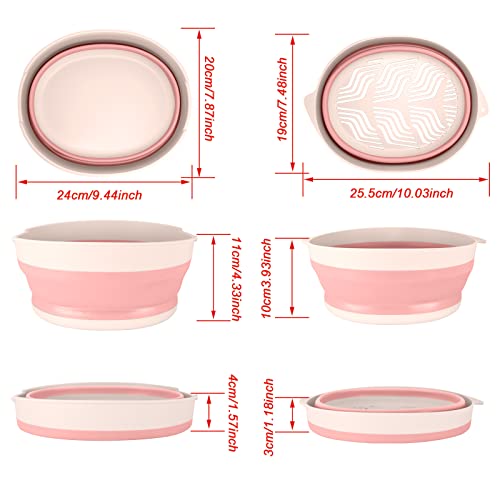2 Pcs Collapsible Strainer And Collapsible Dish Basin, Food-Grade Silicone Strainer For Kitchen Filter Draining Pasta Vegetables Fruits, Portable Sink Tube Kitchen Storage Basket(10 Inches, Pink) #TOP1