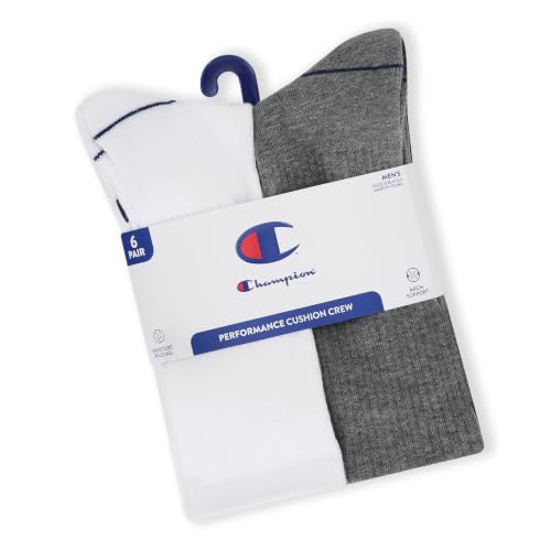 Image of Champion Men's Cushioned Crew Socks 5-Pack - Moisture-Wicking Athletic Crew Socks with Arch Support (Sizes 6-12)