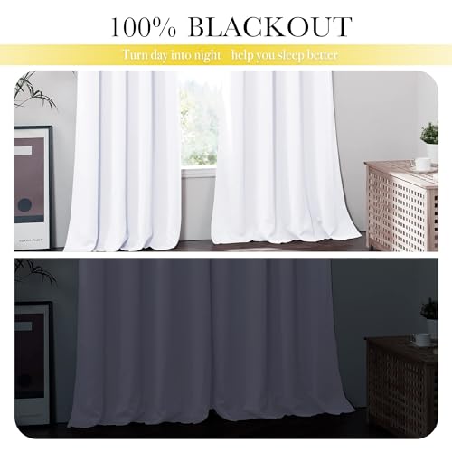 Image of NICETOWN Snow White Cold Reducing Blackout Curtains 84 inch Long, Full Light Blocking Drapes with Liner, Thermal Insulated Draperies for Hall, Villa (2 Pieces, 42 inch Wide Each Panel, Pure Snow White)
