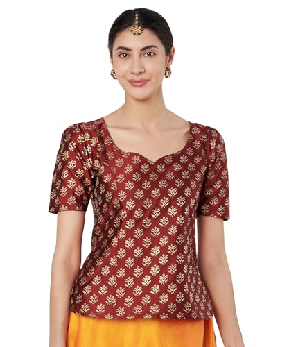 Image of studio rasa Women's Silk Blend Hand Block Printed Top for Wedding Festive Party