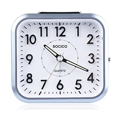 SOCICO Alarm Clock Analogue,Travel Clock Silent Non Ticking Bedside Clock with Night Light Snooze Function Battery Operated Clocks for Desk Table Bedroom Office Bathroom Cover