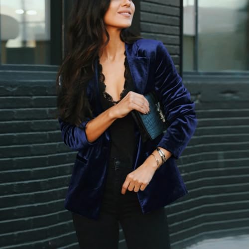 Women's Velvet Suit Blazer Jacket Casual Office Work Long Sleeve Button Pockets Tailored Jacket Coat Blazer2