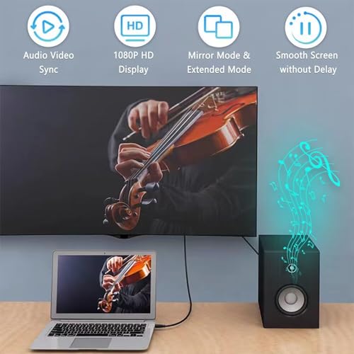 AKWOR USB to HDMI Adapter Cable, 6.6FT USB to HDMI Male to Male Cord, 1080P HD Monitor Display Audio Video Converter Cable Cord for PC Laptop to TV Projector Monitor(Only for Windows)
