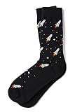 Sock Genius Men's Black Rocket Ship Space Novelty Crew Dress Socks