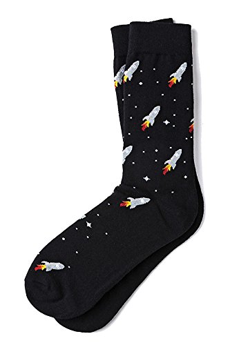 Black Rocket Ship Space Novelty Crew Dress Socks