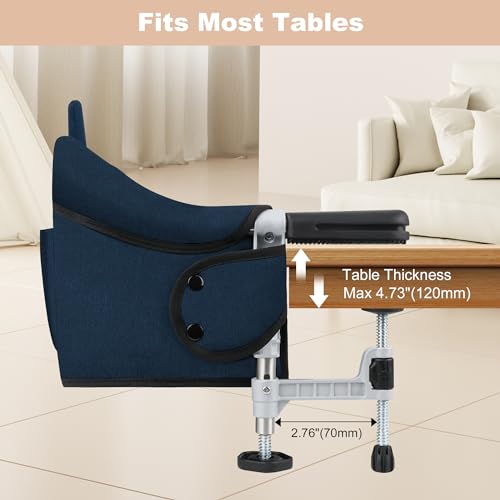 Hook On High Chair: Portable Travel Chair for Baby and Toddler, Foldable Clip-on With Backrest Board, Removable Dining Tray and Storage Carrying Bag for Indoor Outdoor (Blue) - Thumbnail 2