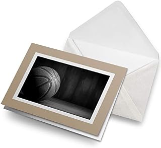 Greeting Cards Biege (Insert) BW - Basketball Sports Ball Blank Greetings Card Birthday Kids Party Boys Girls #38895