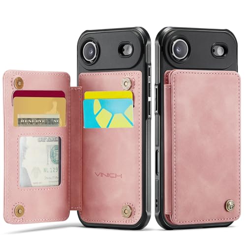 Vinich for iPhone 17 Air Wallet Case with Card Holder, Rose Pink