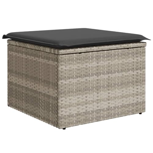 vidaXL Taburete de Jardín con Cojín, Reposapiés con Funda Extraíble, Asiento de Exterior, Taburete para Patio Terraza, Ratán Sintético Gris Claro