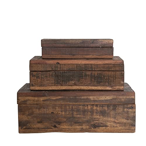 Creative Co-Op Reclaimed Vintage Wood Boxes, Set of 3 Sizes, Natu...