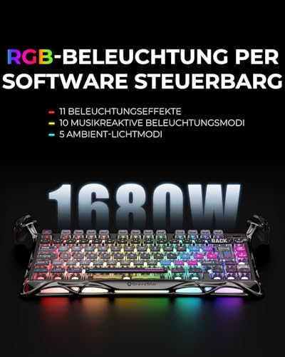 Image of GravaStar Mercury K1 Pro Gaming Keyboard German Layout (QWERTZ), 75% Gasket Hot-Swap Enabled Mechanical Keyboard Wireless with 8000 mAh Battery, RGB & Aluminium Housing, Cyberpunk Edition