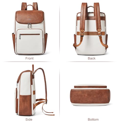 Mochila de cuero sintético para viaje beige para laptop 17" miniatura 5