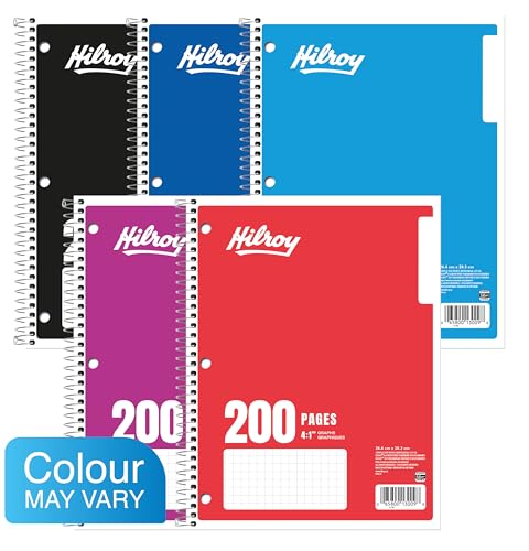 Hilroy 1-Subject Coil Notebook, 8" x 10.5", Quad Ruled Graph Paper, 200 Pages/100 Sheets, 1 Notebook, Colour May Vary (13009) image 4