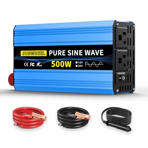 Image of SUNWHEEL 500W Pure Sine Wave Inverter, 12V DC to 110V/120V AC Car Power Inverter with 2 AC outlets and LCD Display