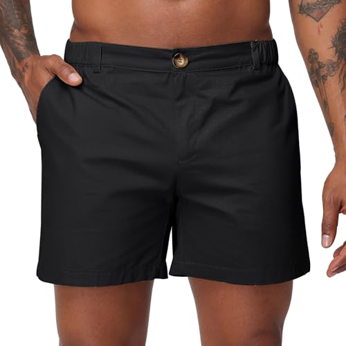 Image of Oymyakon Men's 6 Inch Shorts Casual Cotton Flat Front Chino Shorts Summer Elastic Waist Pull On Short with Pockets
