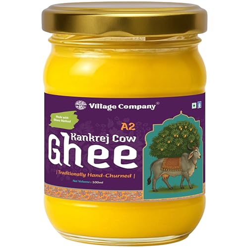 Image of Village Company A2 Cow Ghee Bilona Method | Kankrej Cow A2 Ghee | Bilona Ghee | Desi Cow Ghee | Two Way Curd Churned | Grainy Danedar Aromatic | Lab Tested | Glass Jar A2 Pure Ghee (100 ml)