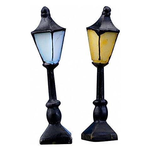 Qsewid 2 Pcs Mini Retro Street Lamp Cute Hand-Painted Streetlight for Dollhouse Miniature Garden Ornament Fairy Garden Decor Decoration(Yellow+Blue) Cover