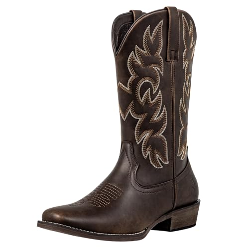 J's.o.l.e Men's Cowboy Boots Square Toe Dark Brown Size 7