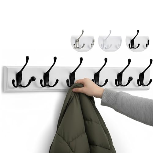 LARHN Kapstok Muur - Wandkapstok Wit met 6 Zwarte Haken - 59 cm