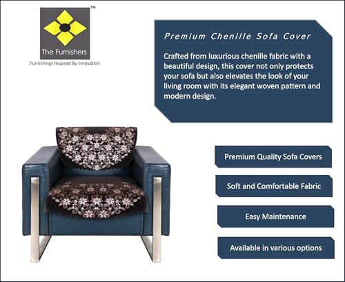 Image of Premium Chenille Woven Anti-Slip 1 Seater Sofa Cover | L-Shape Sofa Seat Protector for Living Room | Durable & Stylish Slipcover - Brown Phoolkari