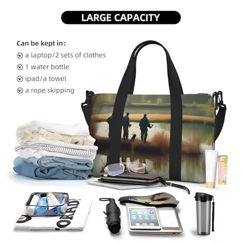 Fishing Lake Fishermen Print Hand Travel Bag,Gym Bag,Weekend Travel Overnight Bag,Tote Bag Sports Bag For Women Men4