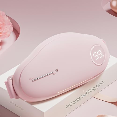 Portable Cordless Heating Pads for Period Cramps Simulator, Menstrual Heating Pad with 9 Heat Levels and 9 Massage Modes, for Back Pain, Fast Heating Belt for Waist Relief,Gifts for Women Girls, Pink