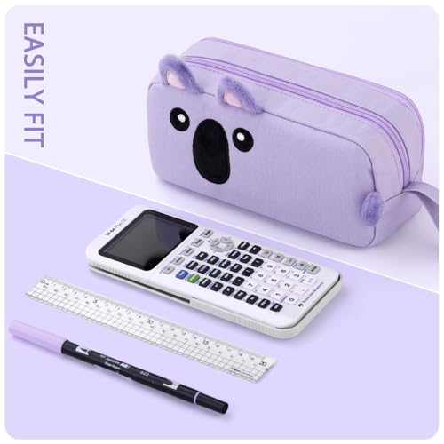 Image of CICIMELON Cartoon Pencil Case, Large Capacity Pen Pouch with Embroidered Animal Design, School Supplies Bag for Kids, Teens, Students (Purple Koala)