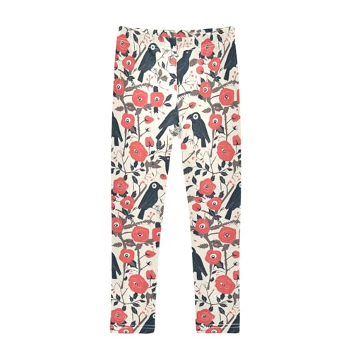 Red Roses with Eyeballs and Black Crows Kids Girl's Athletic Leggings Stretch High Waisted Lounge Pants Exercise